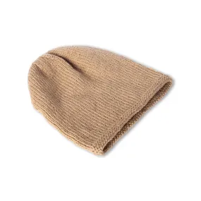 Hand-Knitted Wool Beanie - Light Brown