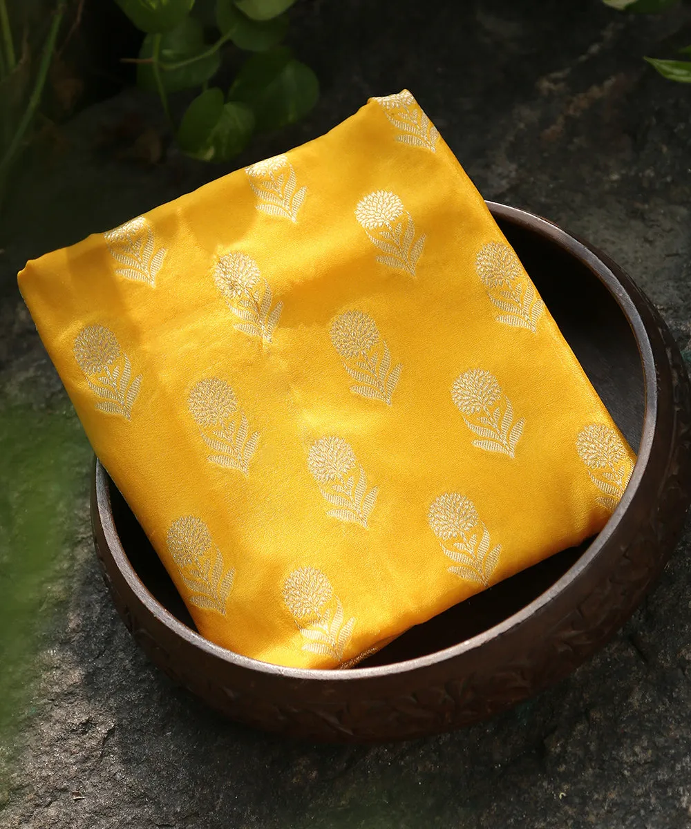 Handloom Yellow Katan Georgette Banarasi Dupatta with Sunflower Motifs