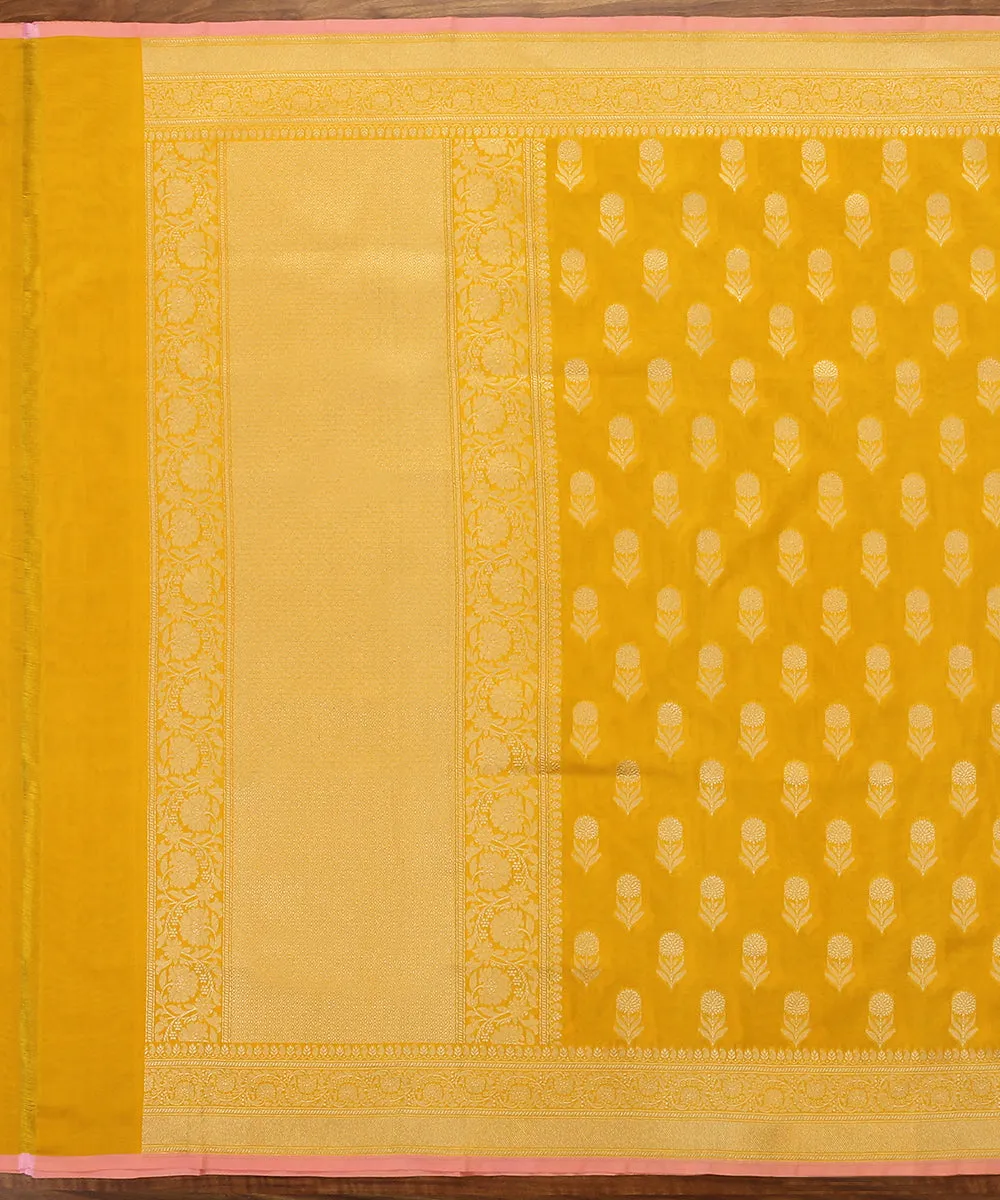 Handloom Yellow Katan Georgette Banarasi Dupatta with Sunflower Motifs