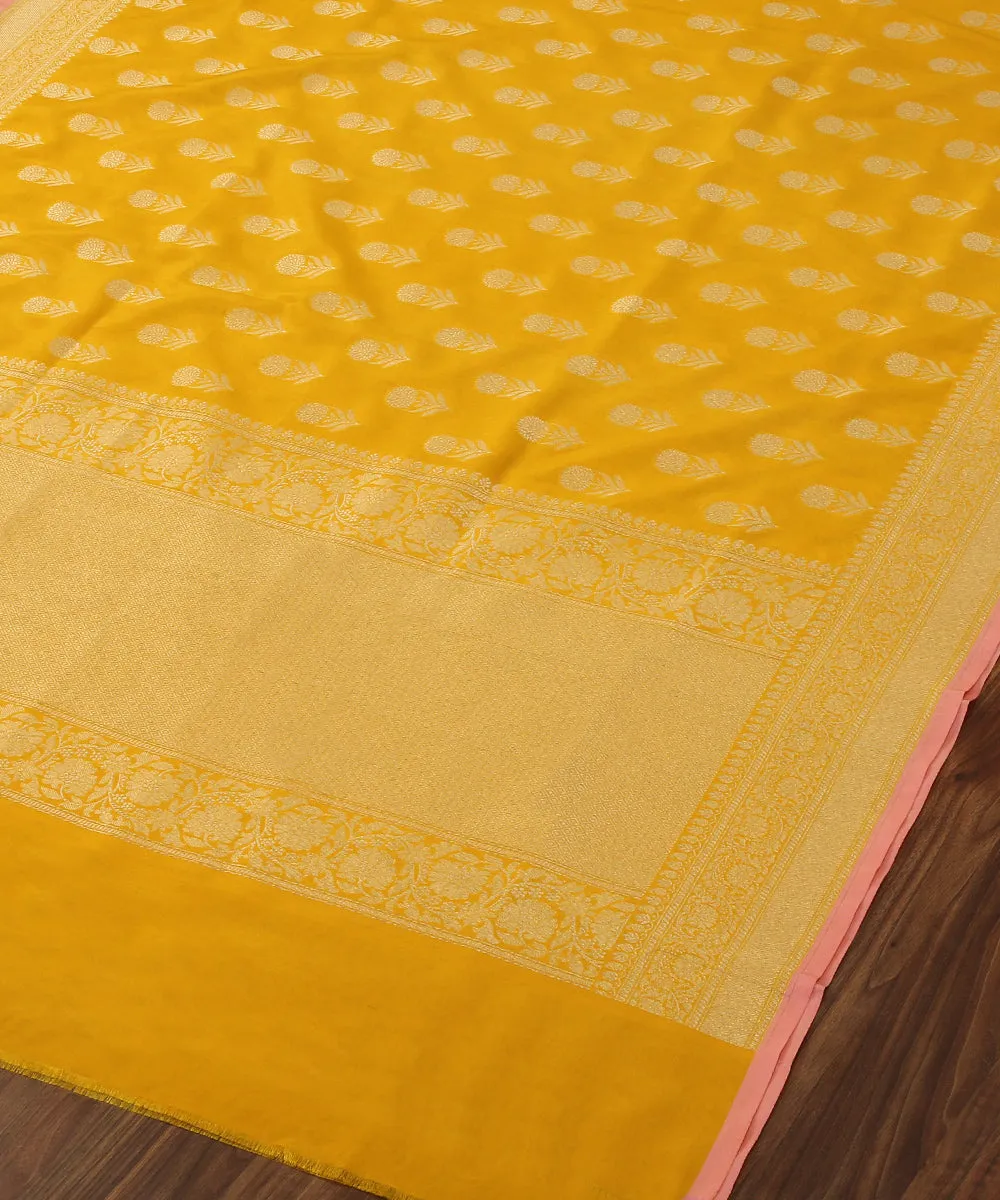 Handloom Yellow Katan Georgette Banarasi Dupatta with Sunflower Motifs