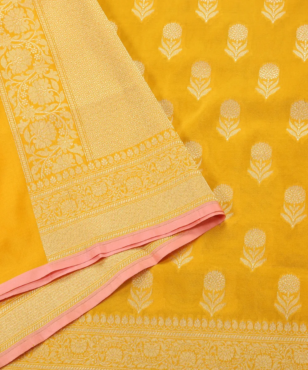 Handloom Yellow Katan Georgette Banarasi Dupatta with Sunflower Motifs