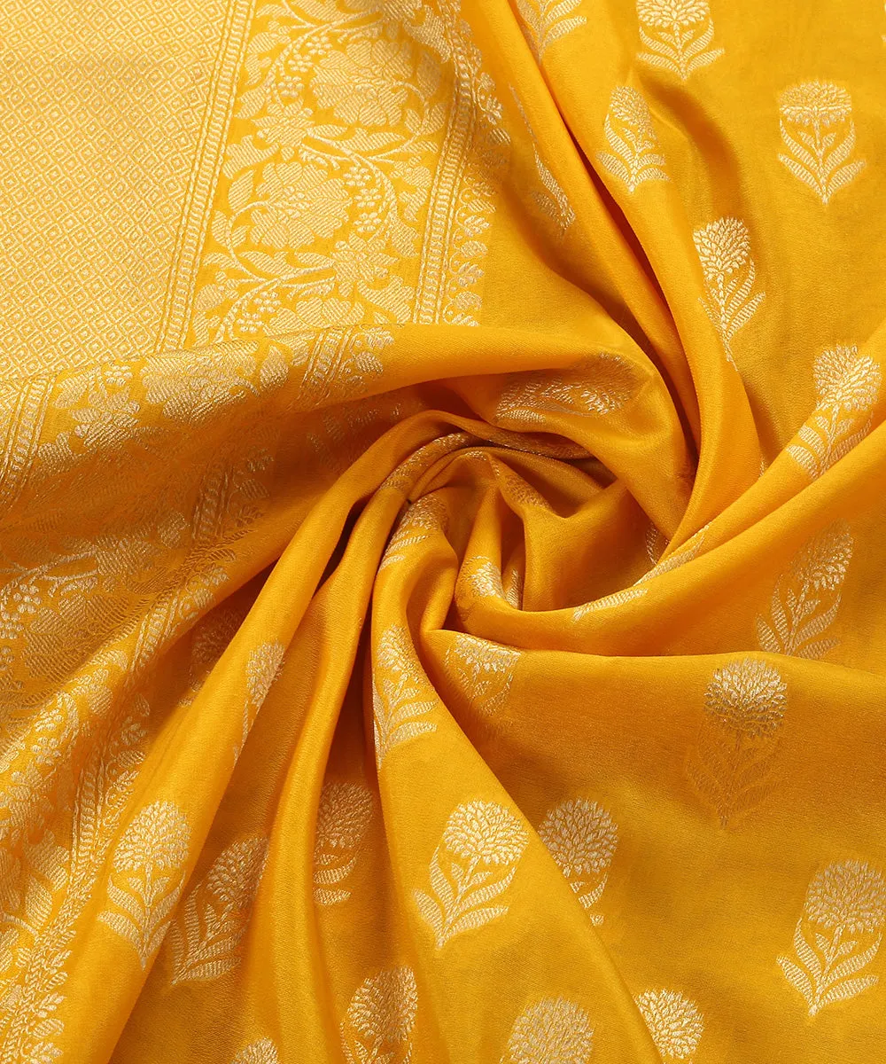 Handloom Yellow Katan Georgette Banarasi Dupatta with Sunflower Motifs