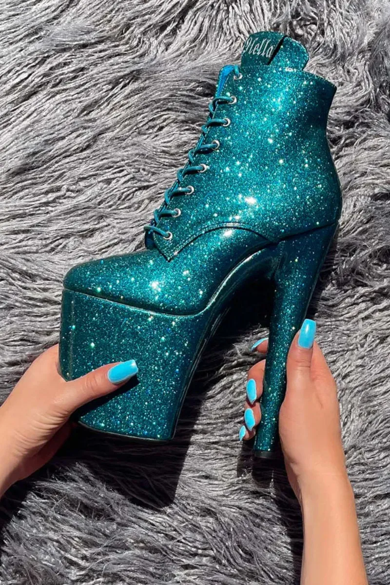 Hella Heels Glitterati 8 Ankle Boots - Ocean Eyes