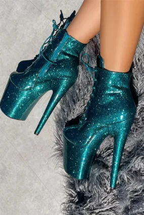 Hella Heels Glitterati 8 Ankle Boots - Ocean Eyes