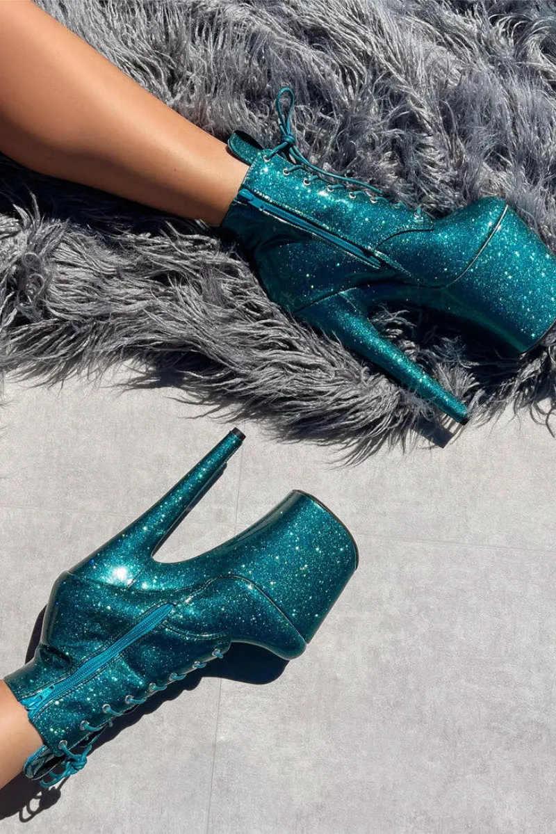 Hella Heels Glitterati 8 Ankle Boots - Ocean Eyes