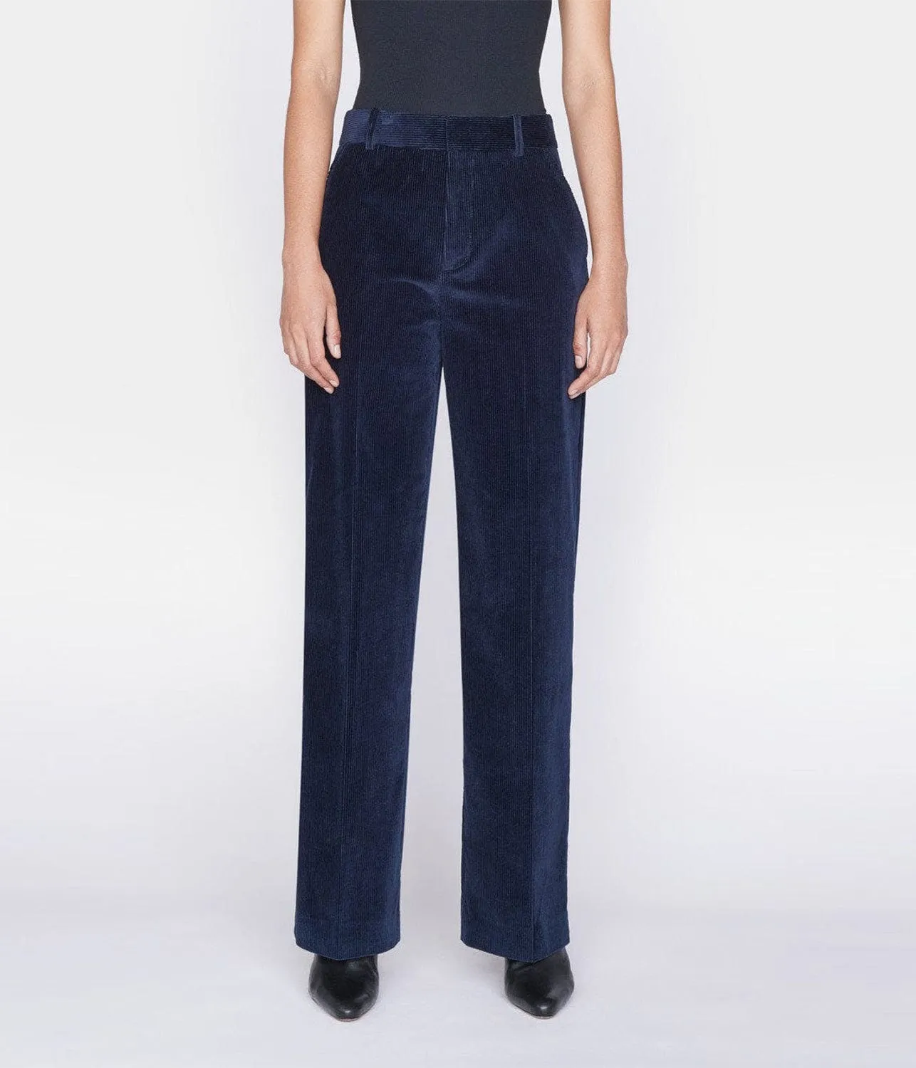 High Rise Navy Cord Trousers with Relaxed Fit