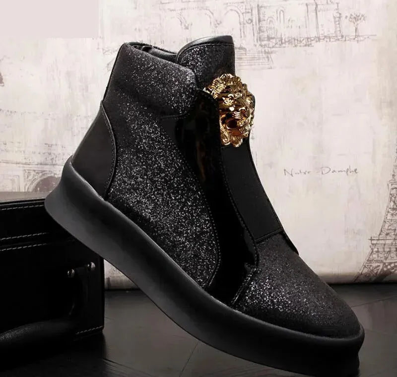 Hip Hop High Top Ankle Boots with Rivet Detail and Zipper Closure