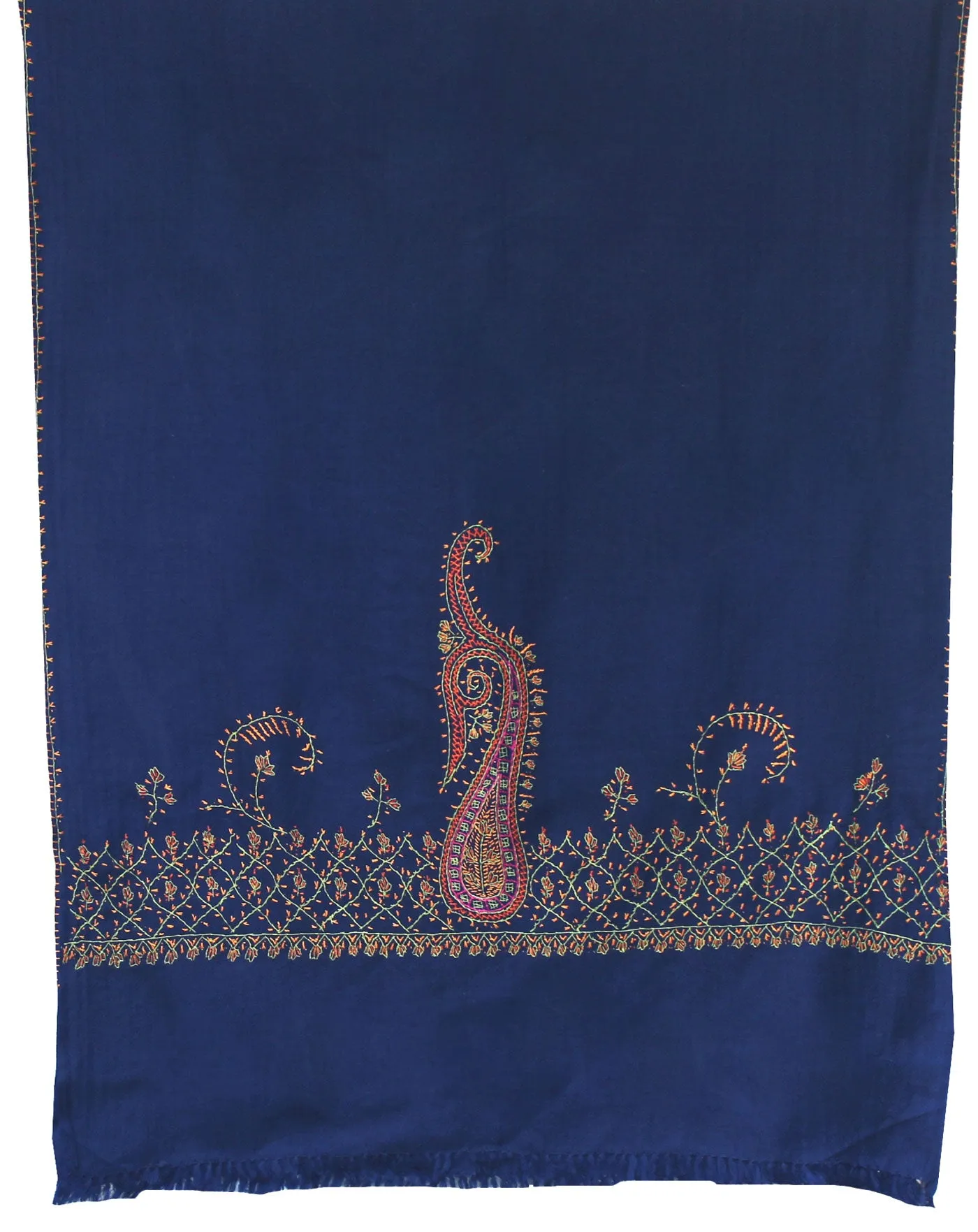 India Wool Shawl Blue Hand Embroidered Women's Gift