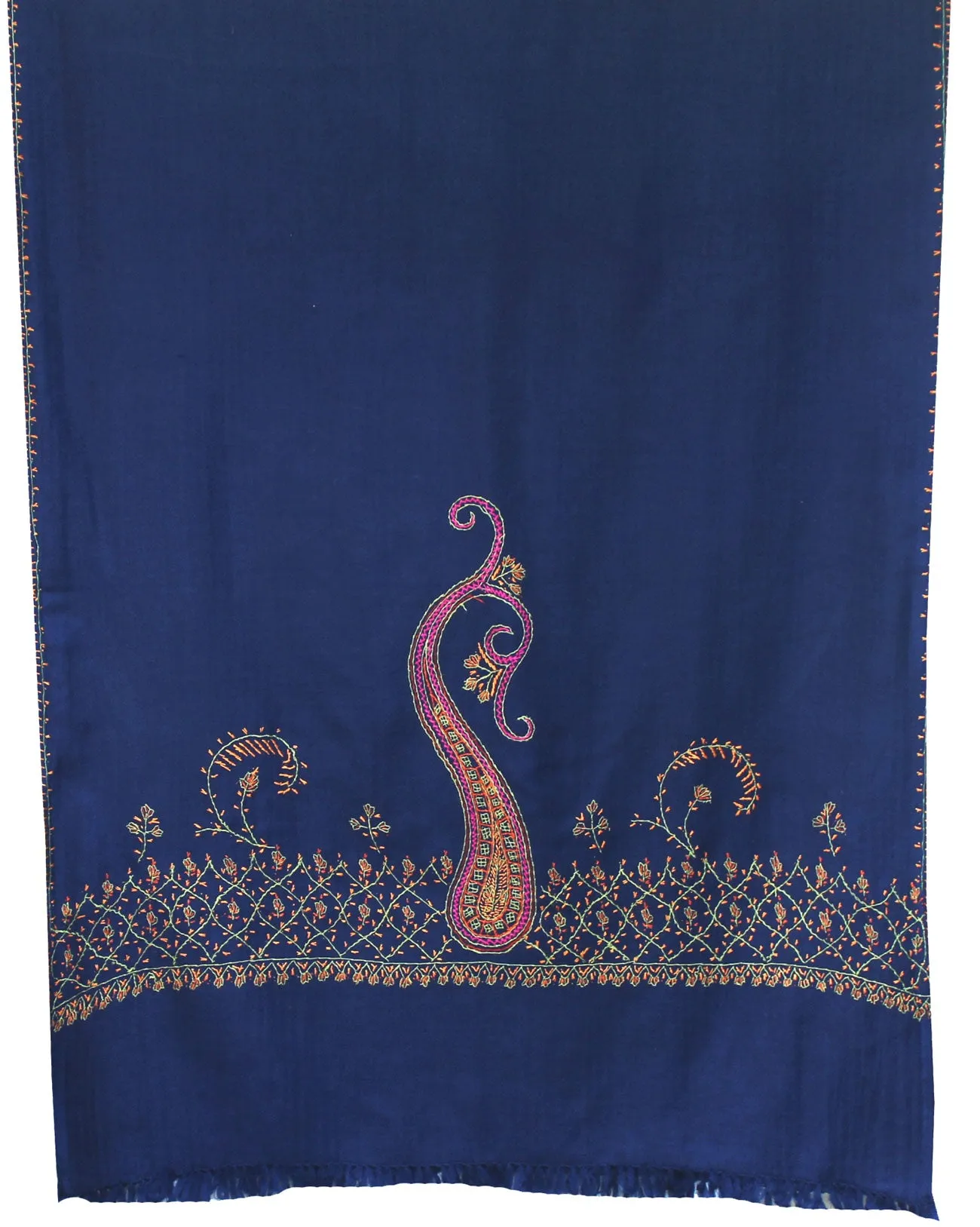 Indian Blue Wool Scarf Hand Embroidered Women's Gift