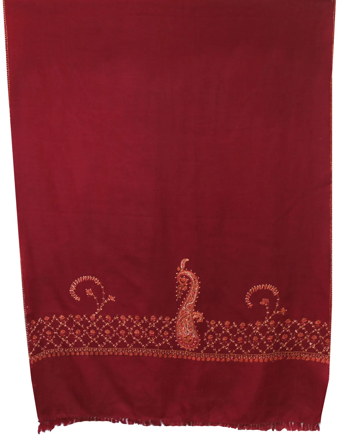 Indian Hand Embroidered Maroon Wool Scarf for Women's Gift