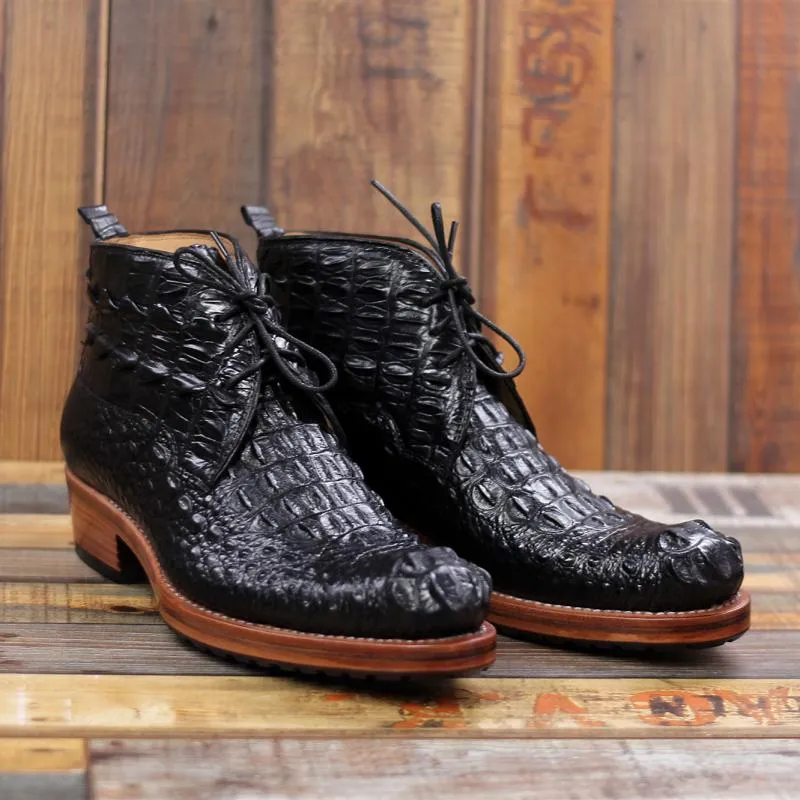 Italian Crocodile Skin Ankle Boots for Men