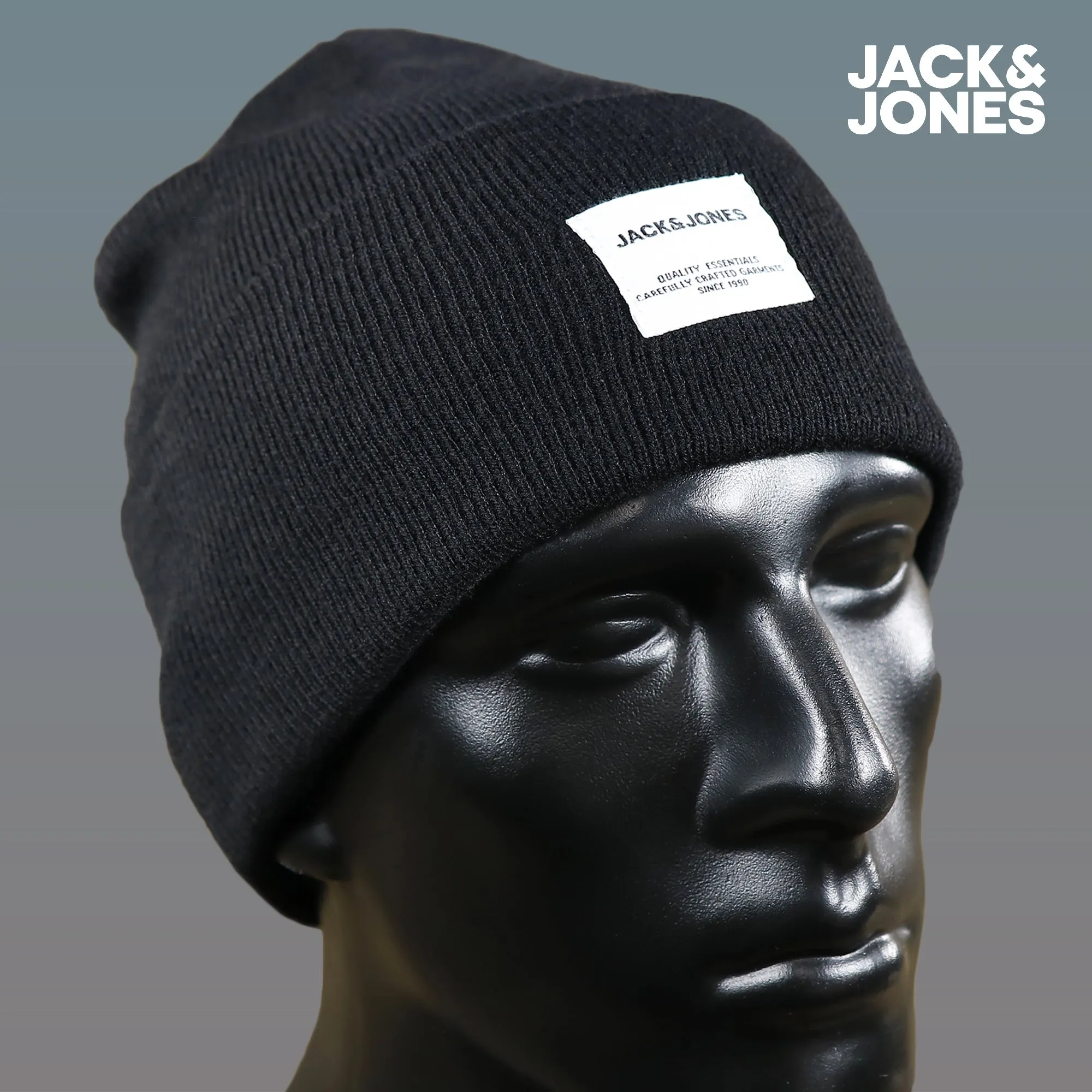 Jack & Jones Jet Black High Cuff Knit Beanie - Black Knit Beanie | Online Store