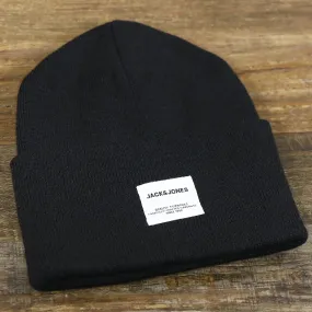 Jack & Jones Jet Black High Cuff Knit Beanie - Black Knit Beanie | Online Store