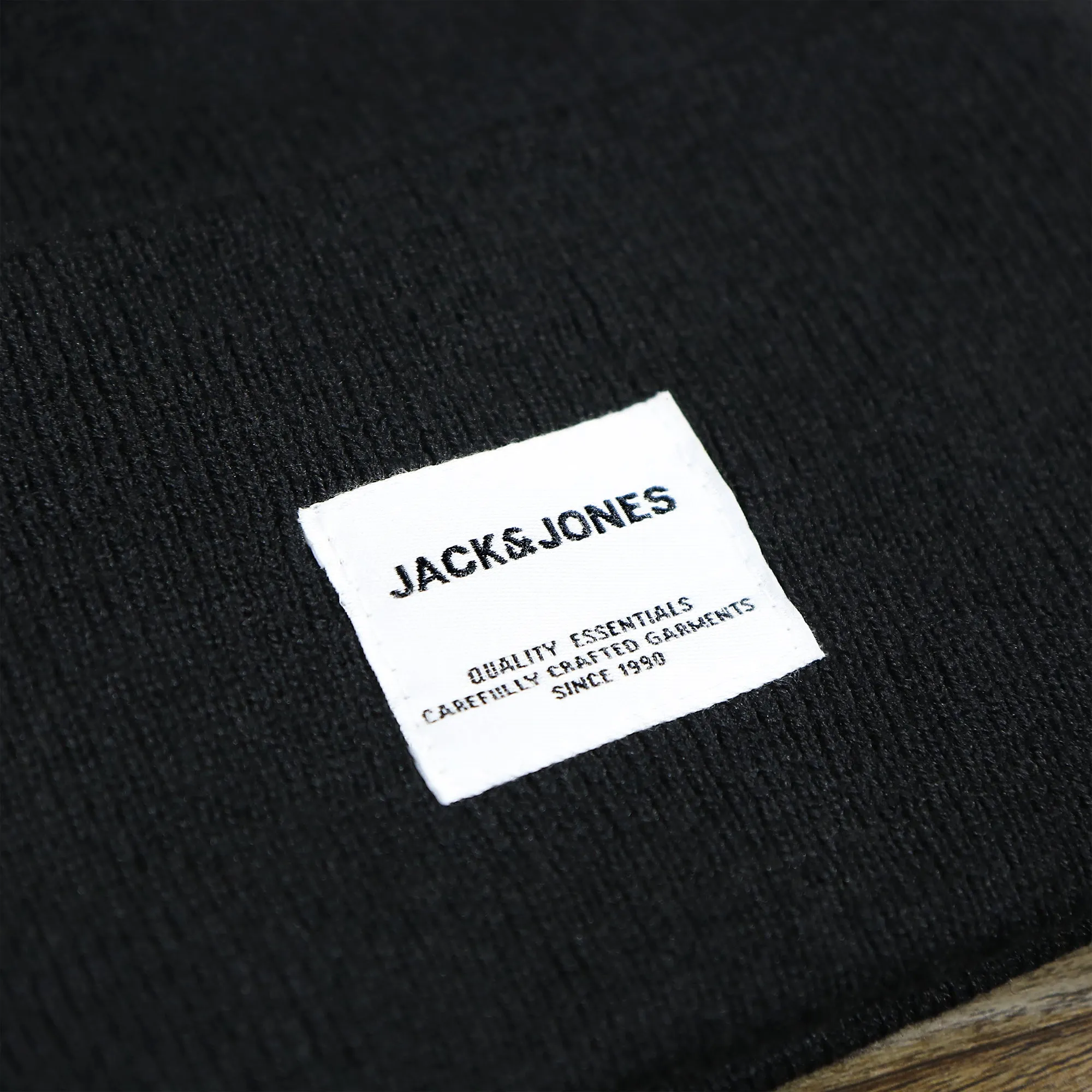 Jack & Jones Jet Black High Cuff Knit Beanie - Black Knit Beanie | Online Store