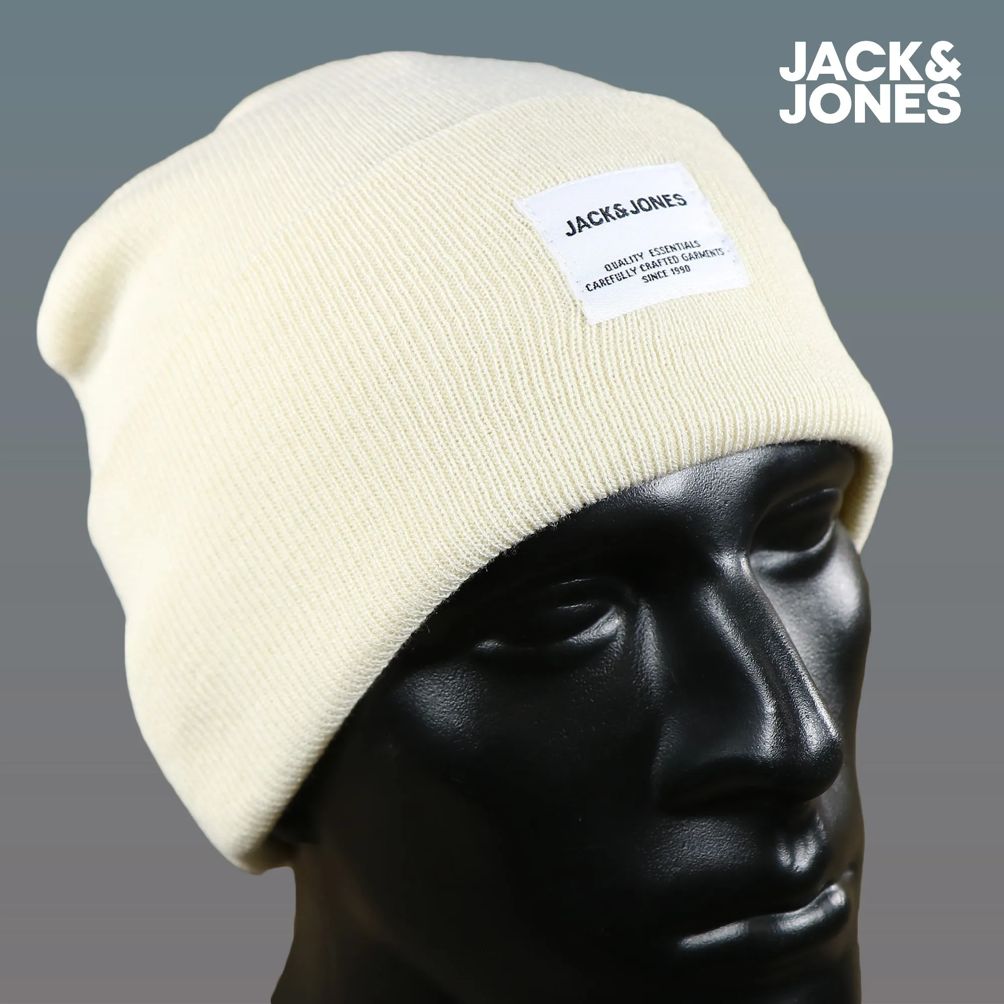 Jack And Jones White Knit Beanie with High Cuff featuring Turtle Dove Pattern