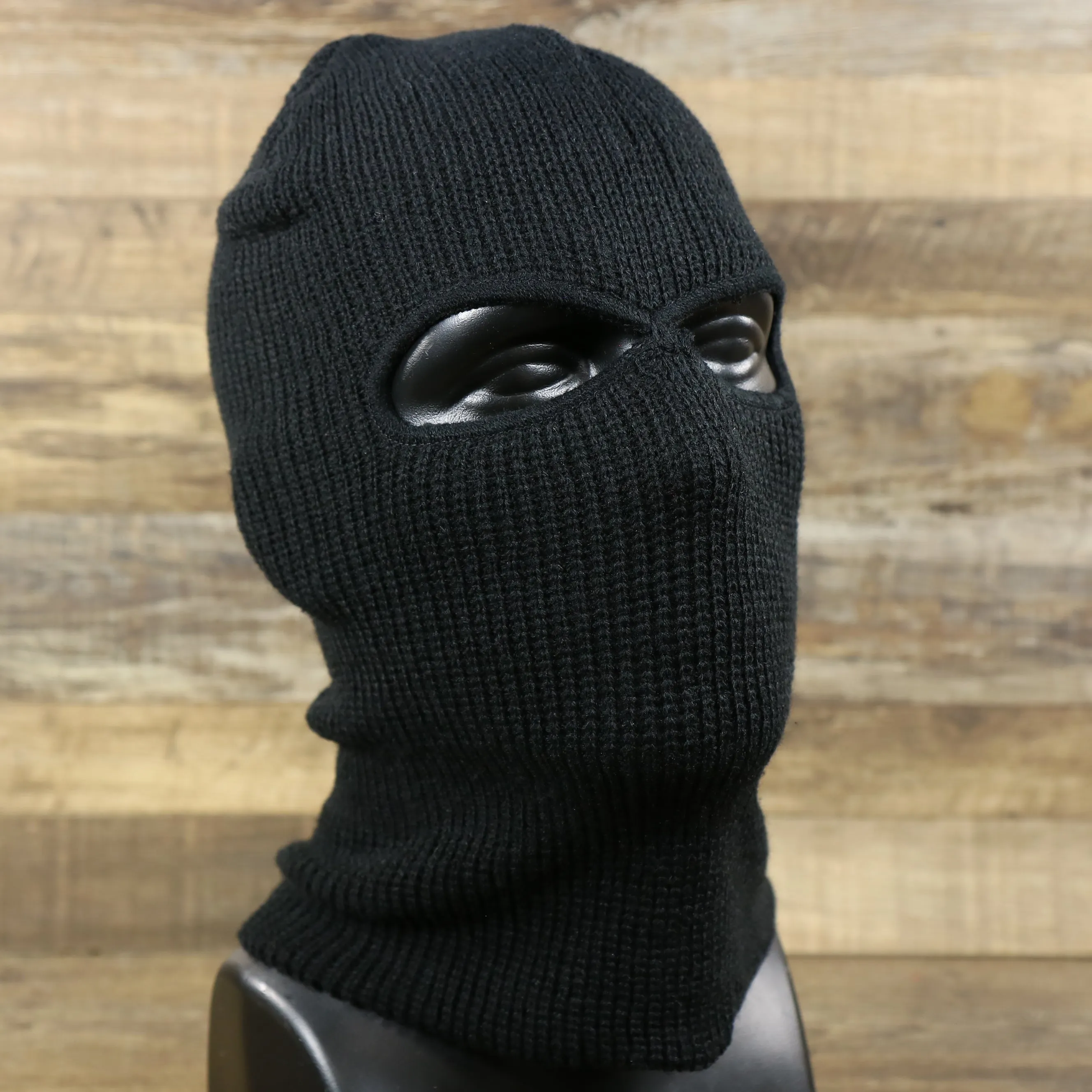 Jet Black Blank Two Hole Winter Knit Face Mask - Black Ski Mask