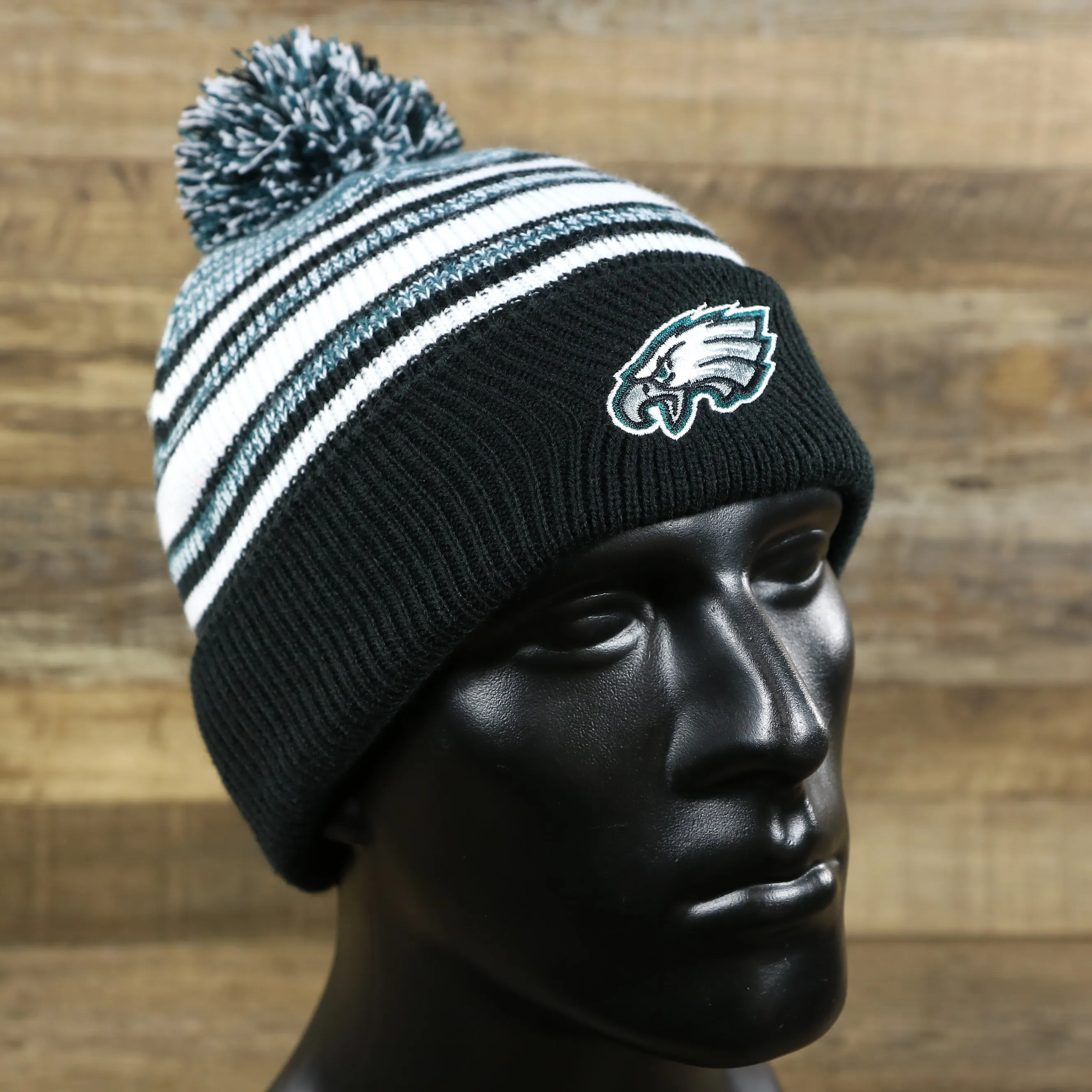 Kid's Philadelphia Eagles Striped Winter Beanie in Black, Midnight Green, and White