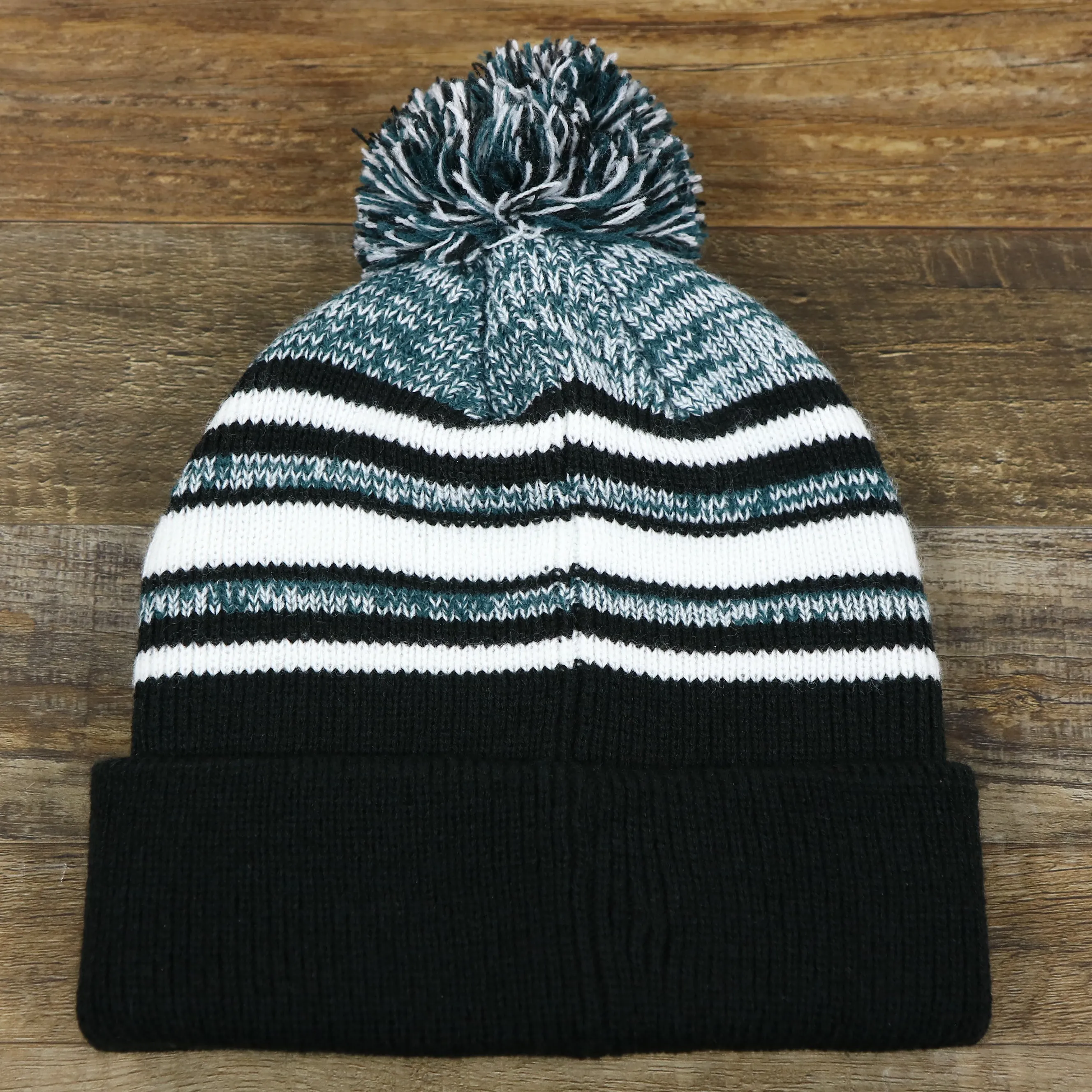 Kid's Philadelphia Eagles Striped Winter Beanie in Black, Midnight Green, and White