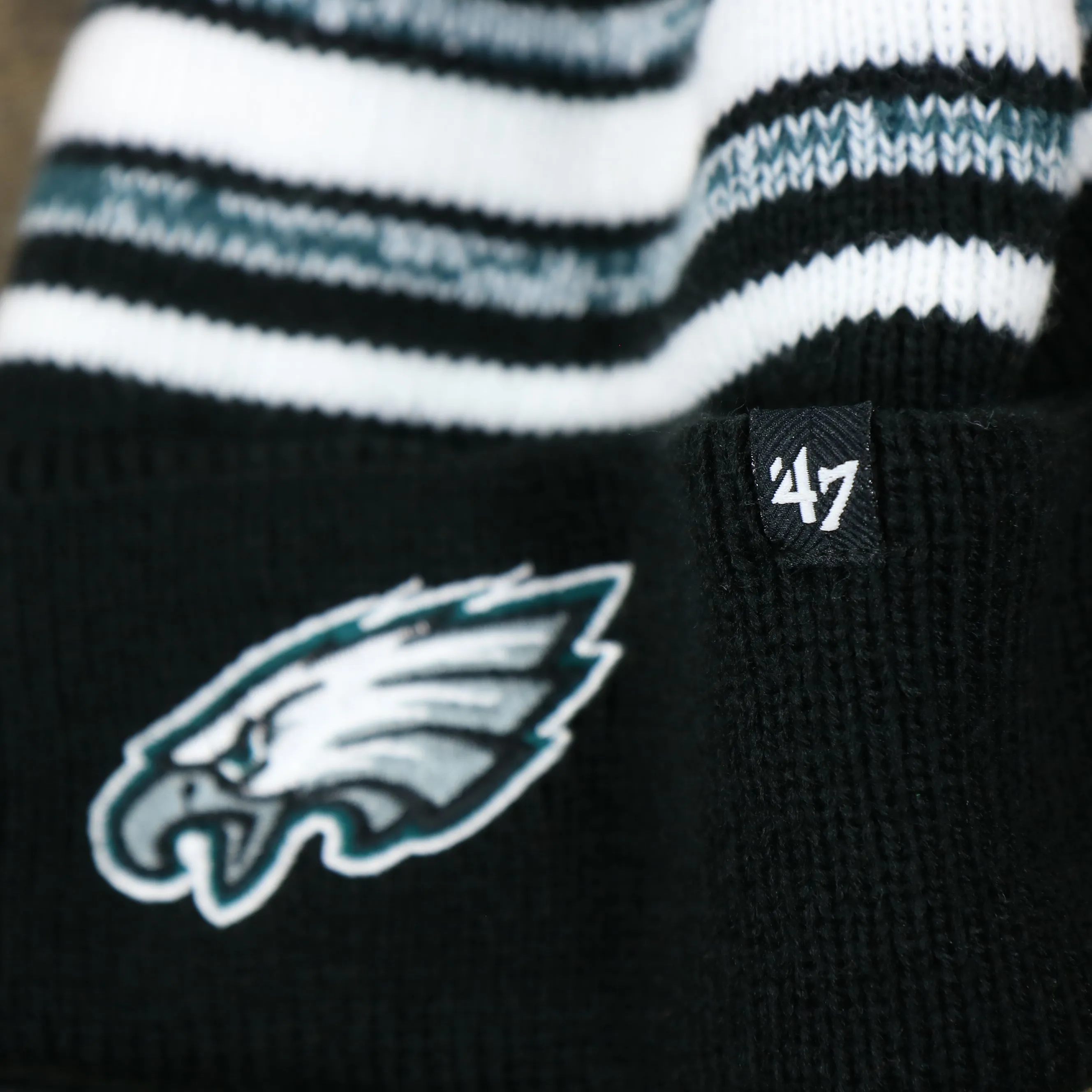 Kid's Philadelphia Eagles Striped Winter Beanie in Black, Midnight Green, and White