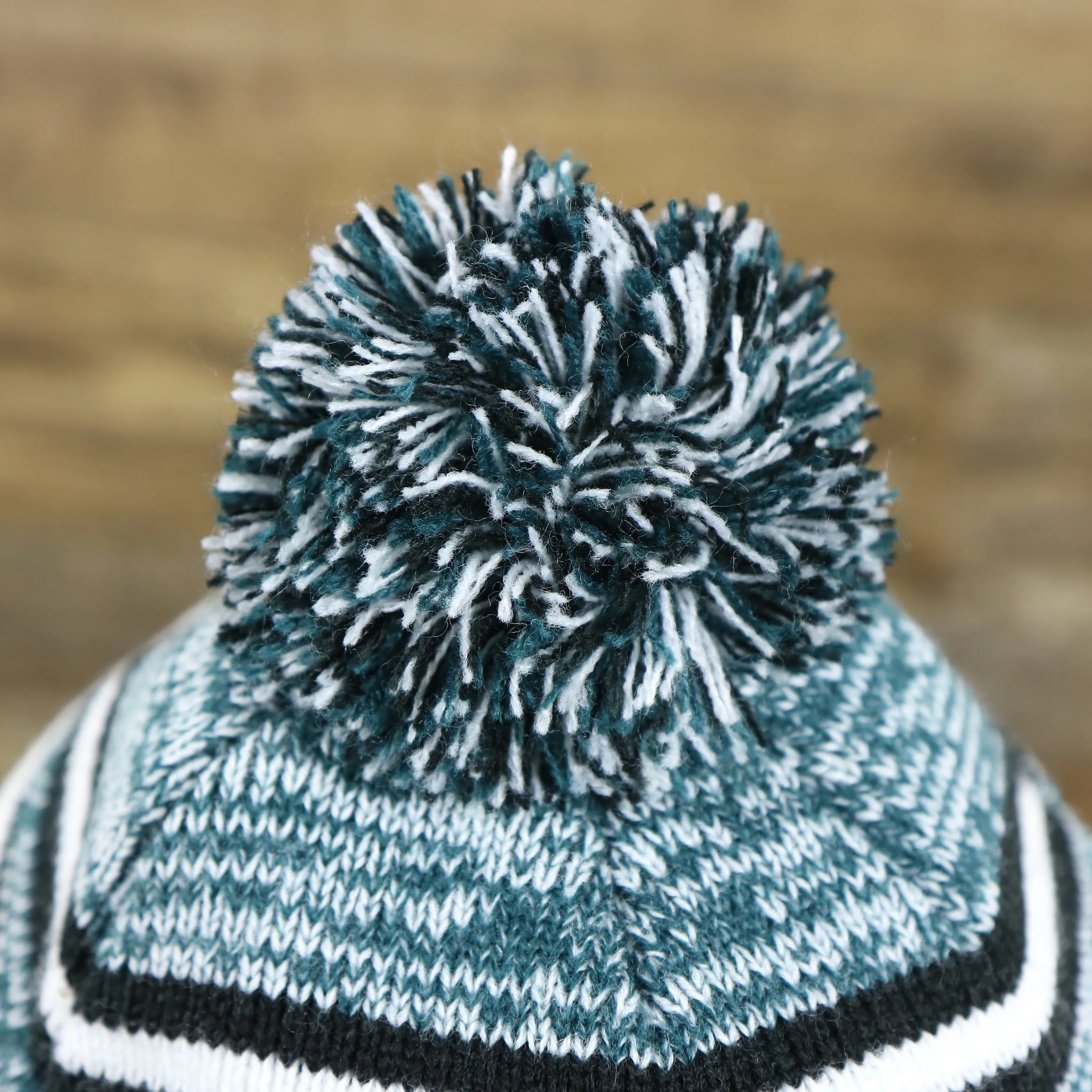 Kid's Philadelphia Eagles Striped Winter Beanie in Black, Midnight Green, and White