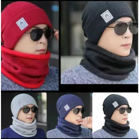 Knitted Unisex Beanie Cap and Neck Scarf Set