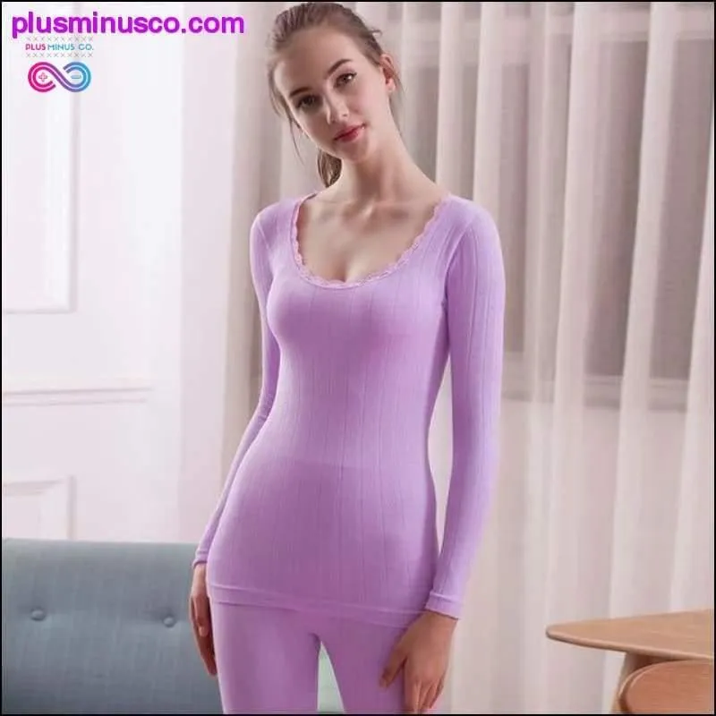 Ladies Sexy Lace Solid Cotton Thermal Underwear - O-Neck