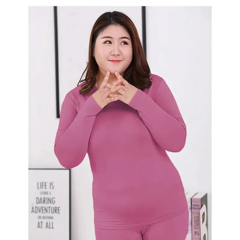 Large Size Women's Thermal Underwear - Thin Round Neck Set