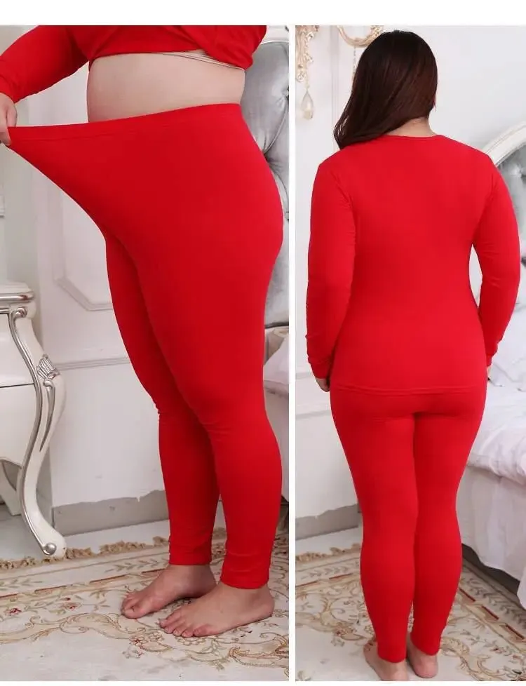 Large Size Women's Thermal Underwear - Thin Round Neck Set