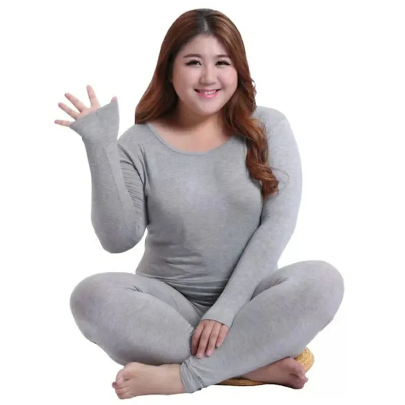 Large Size Women's Thermal Underwear - Thin Round Neck Set