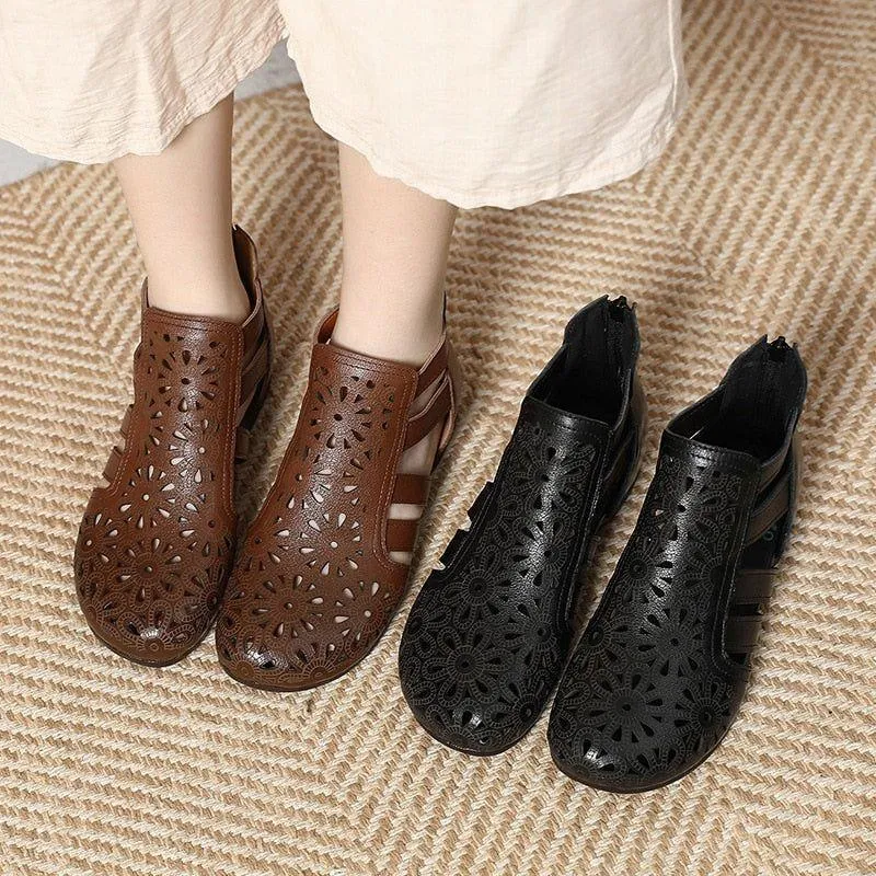 Leather Hollow Boots Flat Sandals - Women's Casual Shoes WC229