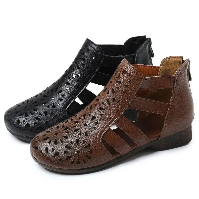 Leather Hollow Boots Flat Sandals - Women's Casual Shoes WC229