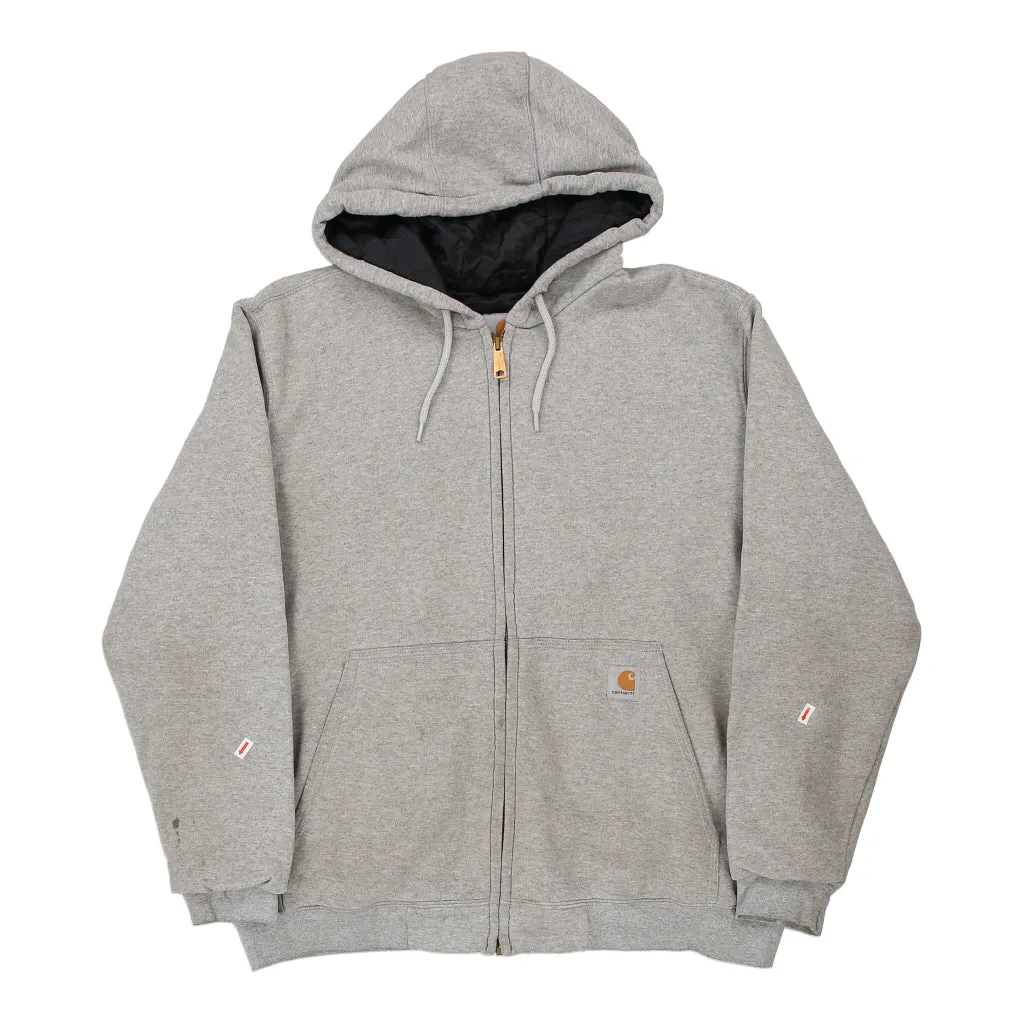 Lined Carhartt Hoodie - Large Grey Cotton Blend