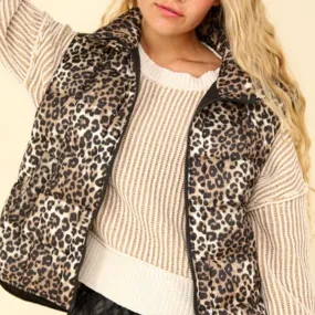 Love Leopard Print Puffer Vest