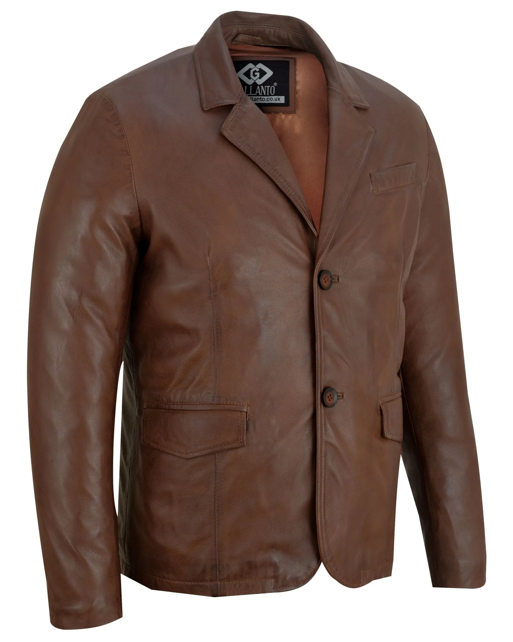 Mens 2 Button Soft Leather Blazer Jacket Casual Classic