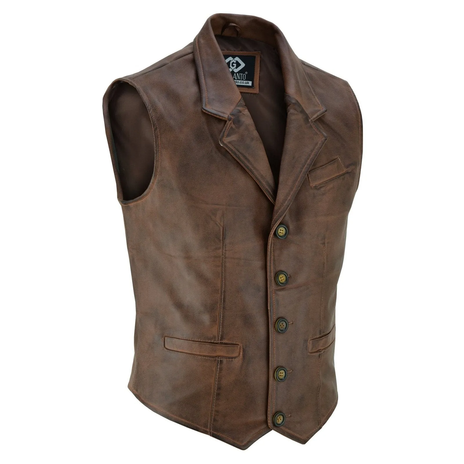 Mens Blazer Style Formal Brown Leather Waistcoat Vest