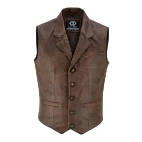 Mens Blazer Style Formal Brown Leather Waistcoat Vest