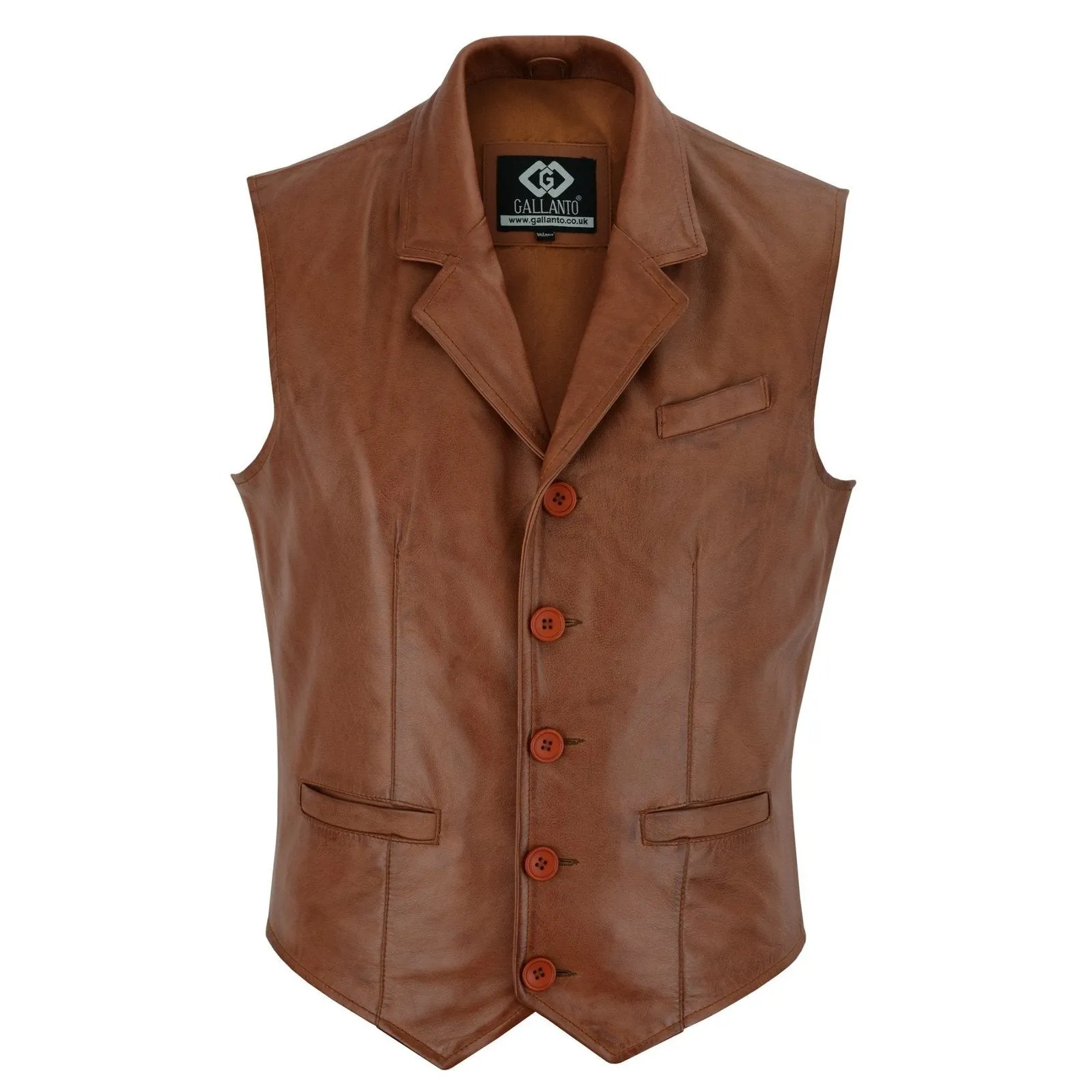 Mens Blazer Style Formal Tan Leather Waistcoat Vest