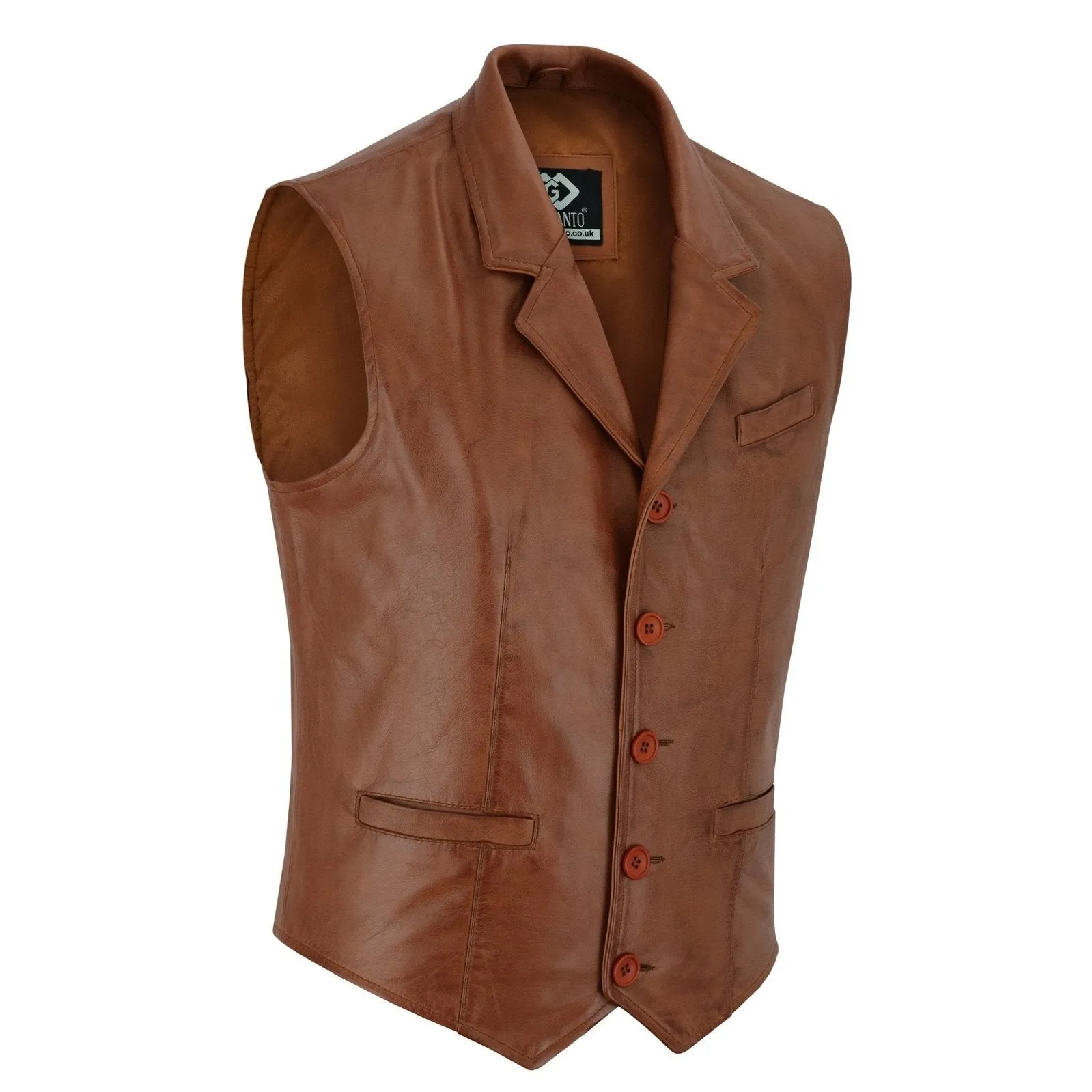 Mens Blazer Style Formal Tan Leather Waistcoat Vest