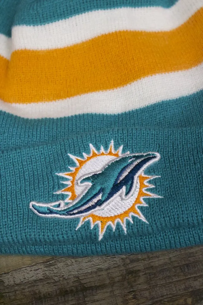 Miami Dolphins Striped Winter Knit Pom Beanie - Dolphins Beanie