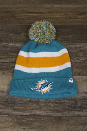 Miami Dolphins Striped Winter Knit Pom Beanie - Dolphins Beanie