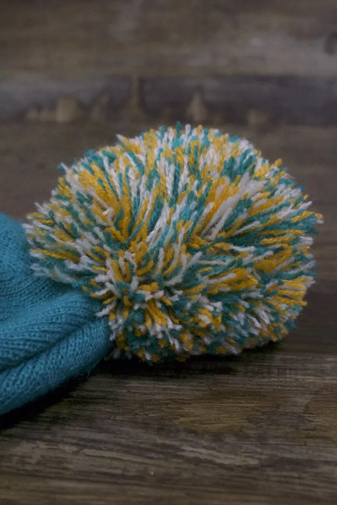 Miami Dolphins Striped Winter Knit Pom Beanie - Dolphins Beanie