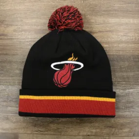 Miami Heat Black Winter Beanie with Striped Cuffed Pom Pom