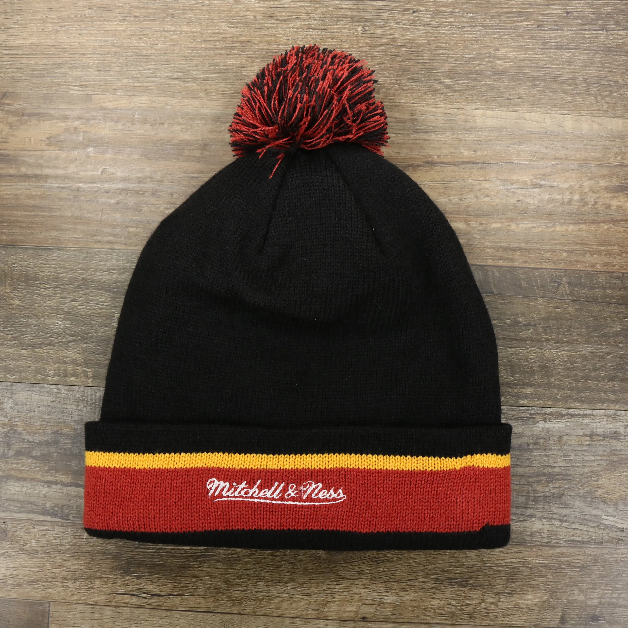 Miami Heat Black Winter Beanie with Striped Cuffed Pom Pom