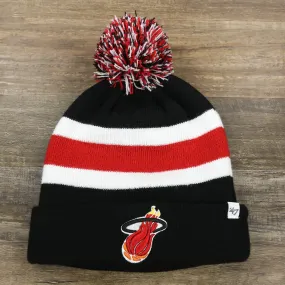 Miami Heat Striped Cuffed Pom Pom Winter Beanie - Black Winter Beanie | Buy Now