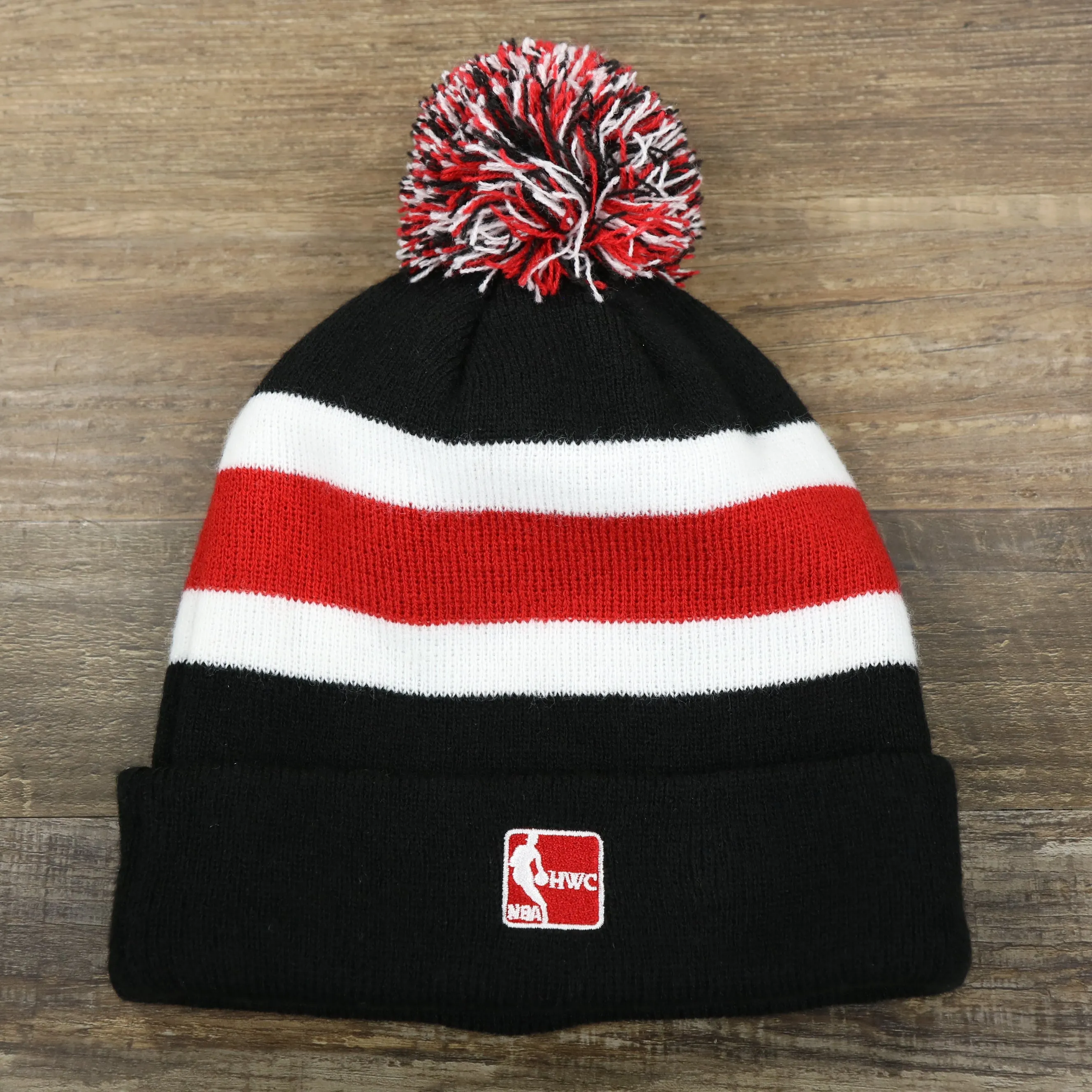 Miami Heat Striped Cuffed Pom Pom Winter Beanie - Black Winter Beanie | Buy Now