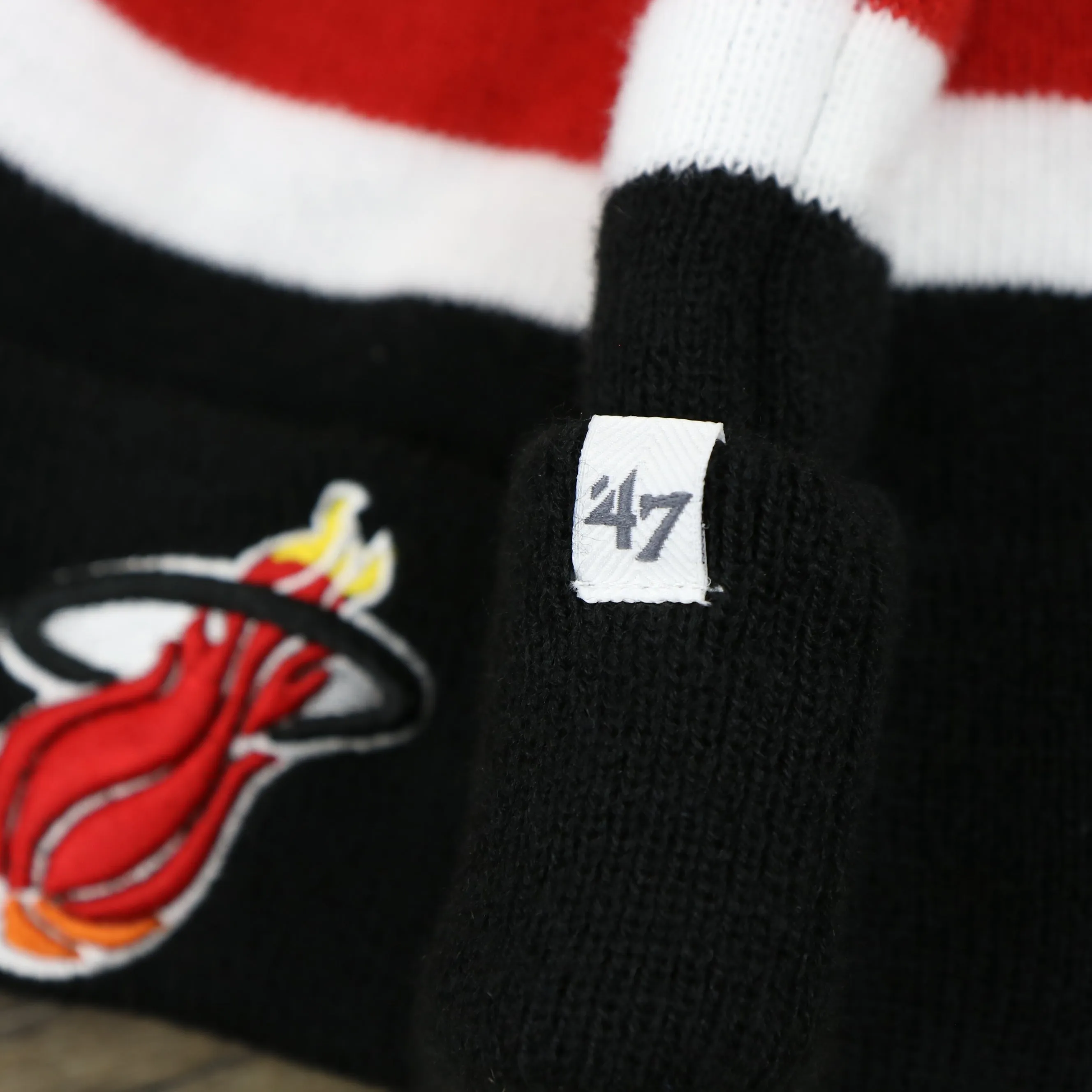 Miami Heat Striped Cuffed Pom Pom Winter Beanie - Black Winter Beanie | Buy Now