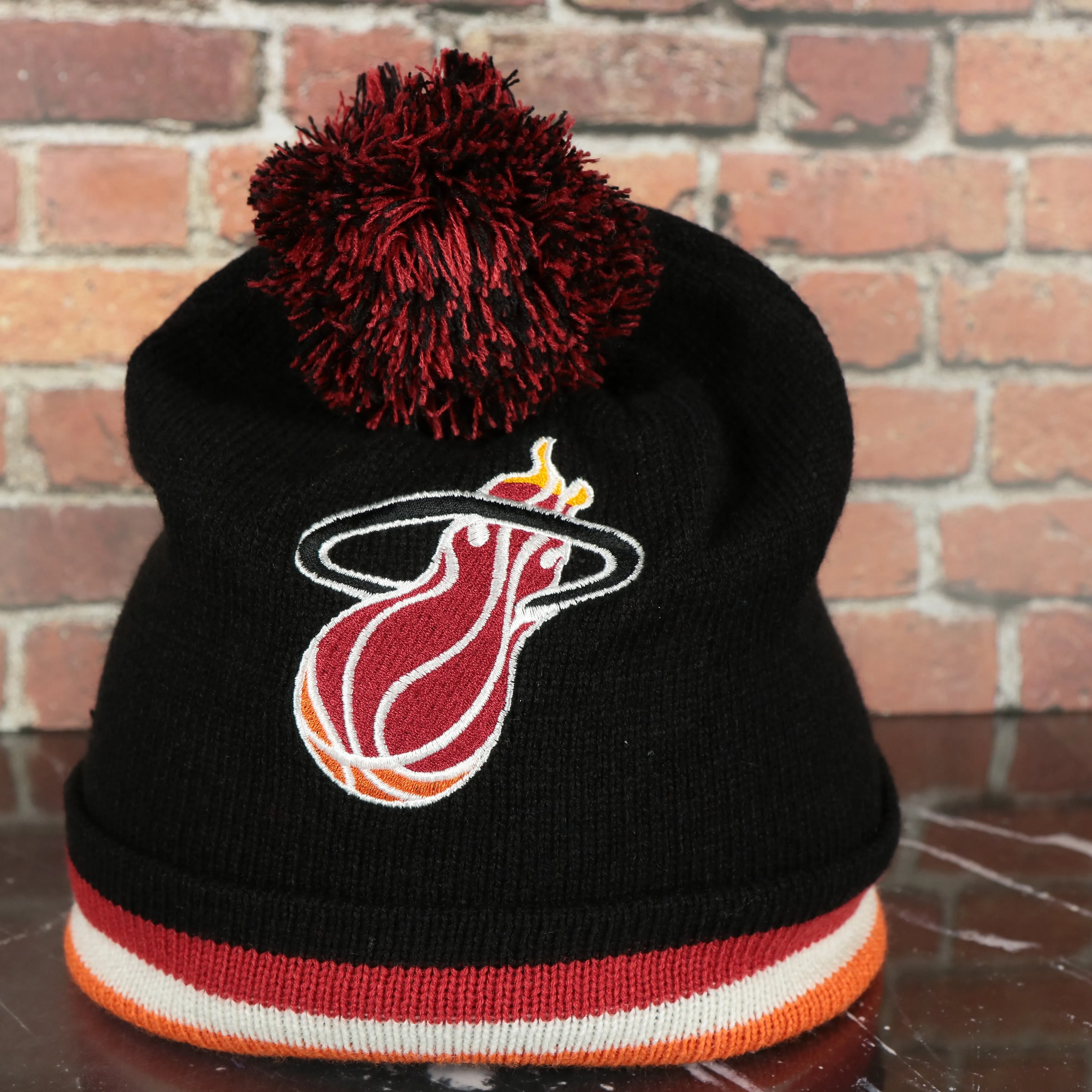 Miami Heat Winter Beanie | Black Cuffed Pom Pom Beanie