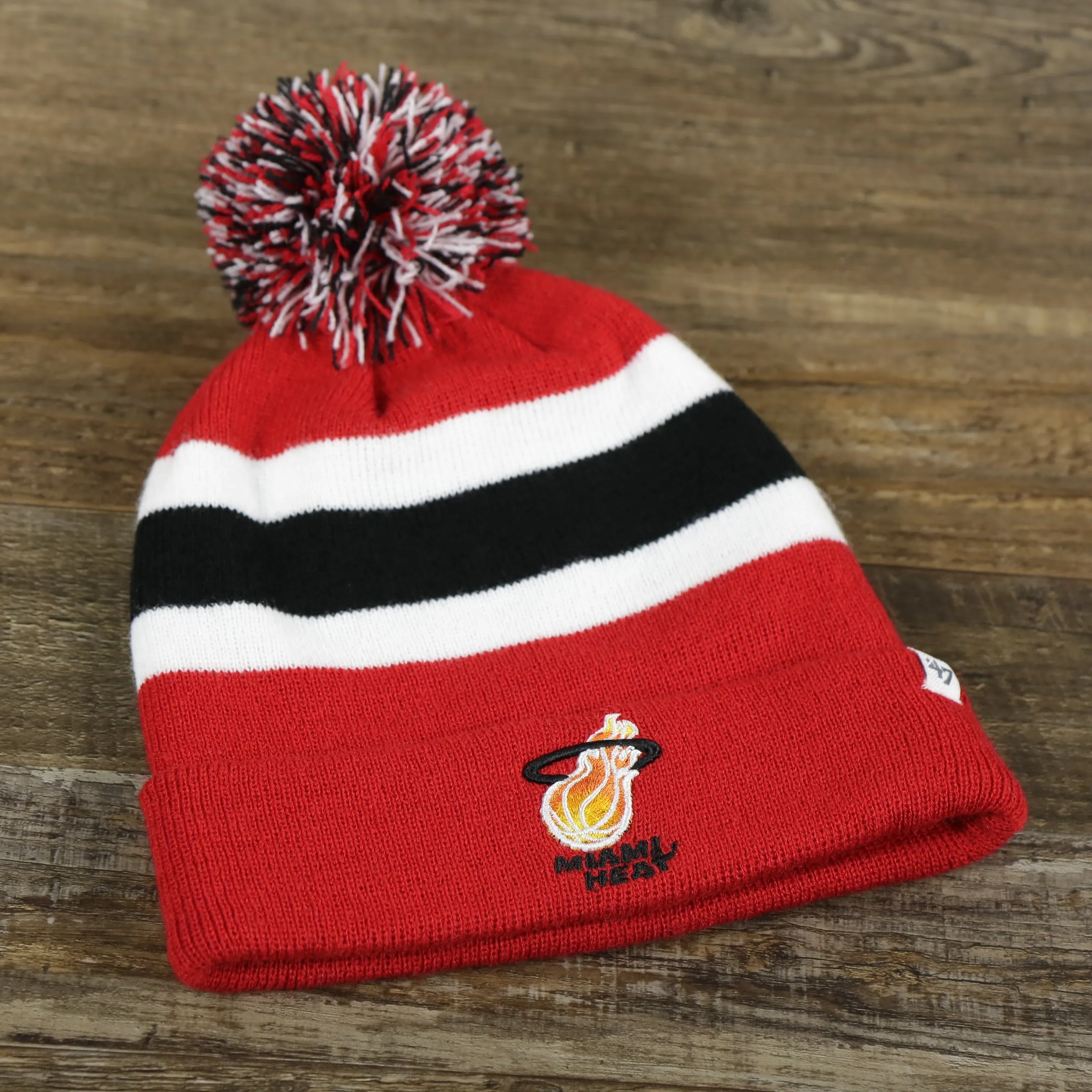 Miami Heat Winter Beanie - Red Striped Pom Pom Hat