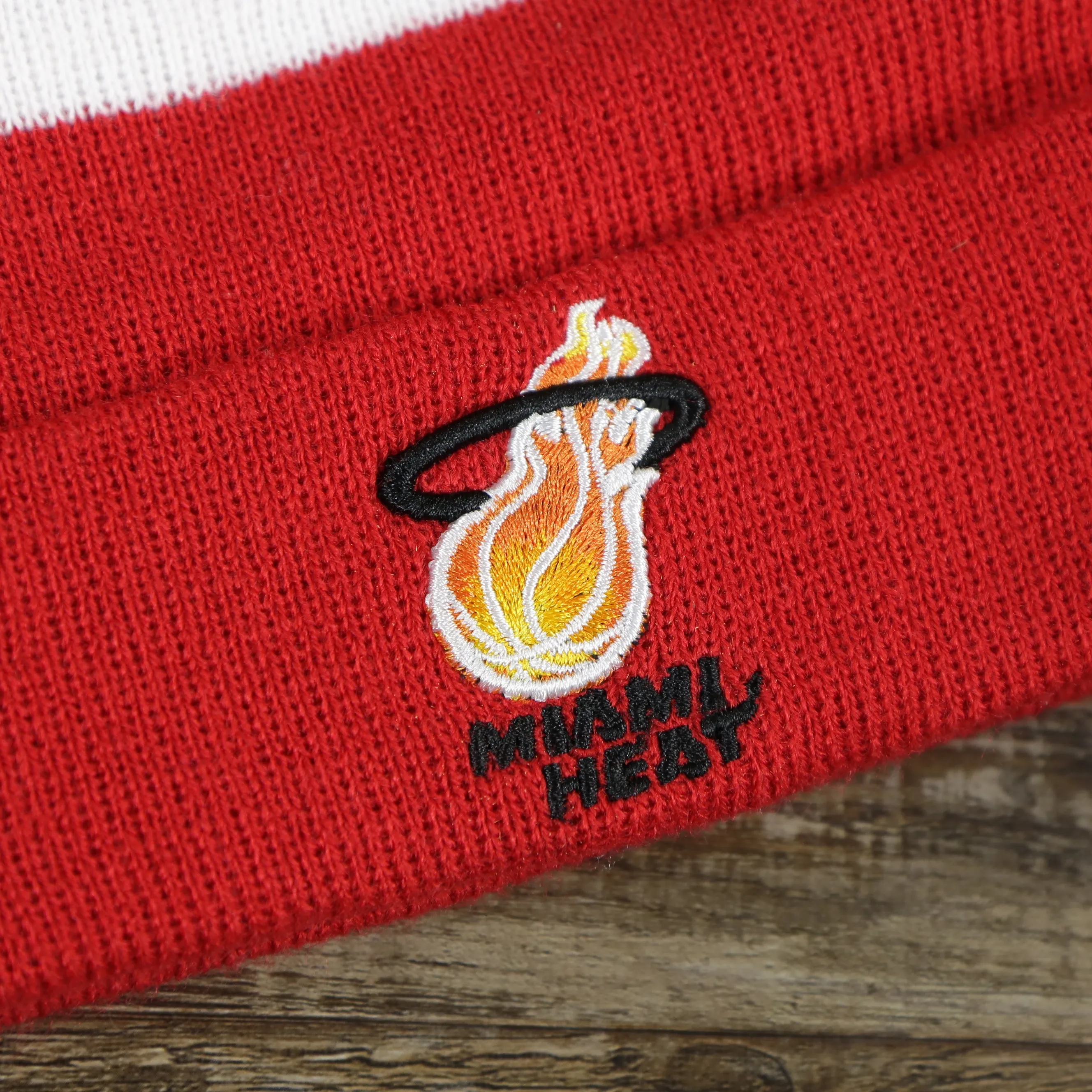 Miami Heat Winter Beanie - Red Striped Pom Pom Hat