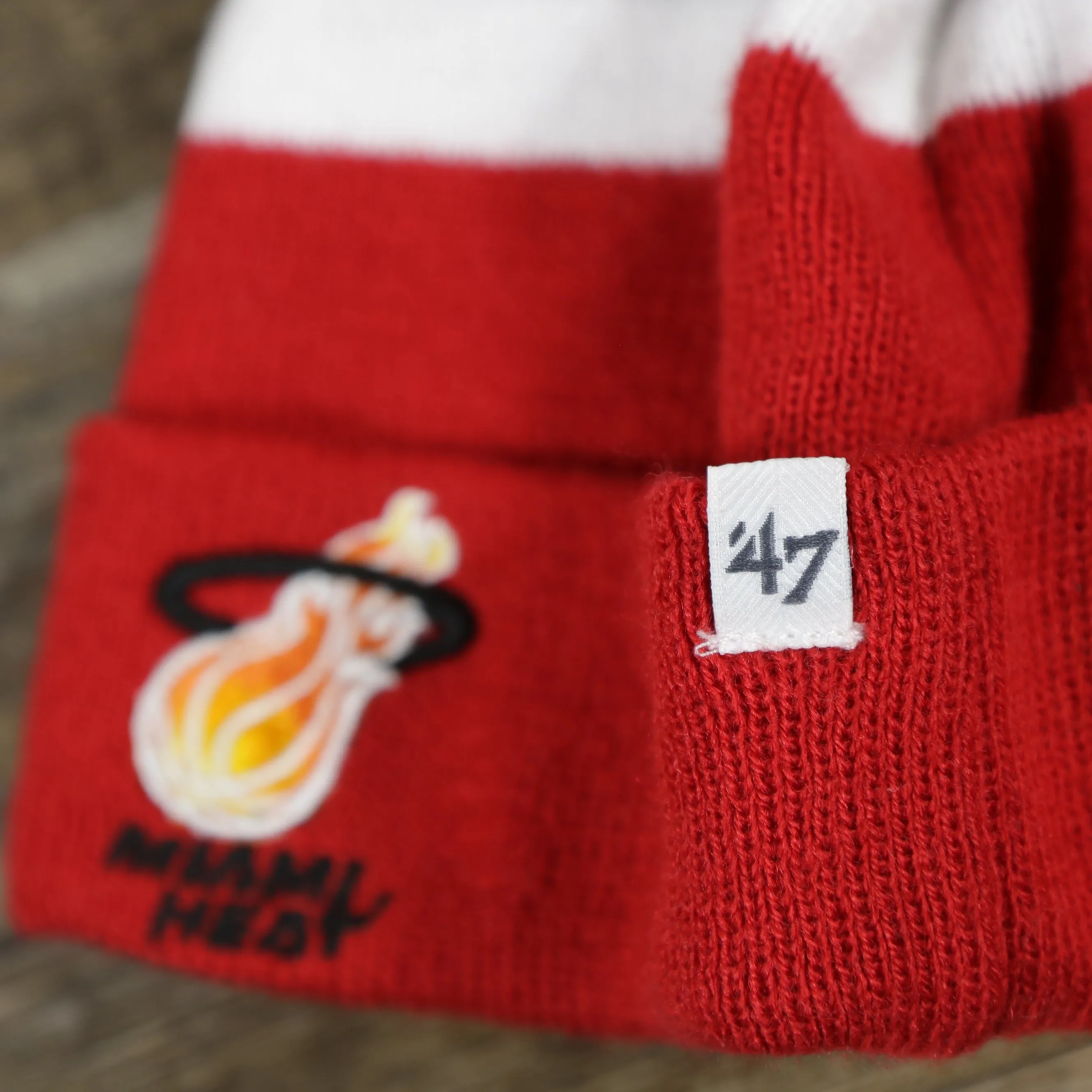 Miami Heat Winter Beanie - Red Striped Pom Pom Hat